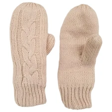 Womens Cable Knit Mittens Pale Pink Speckle Sherpa Lined