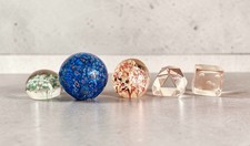 Vintage Art Glass Paperweight Collection of 5 Millefiori Blue Floral Glass