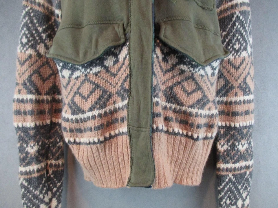 Chaqueta Free People We The Free Mujer Pequeña Verde Fair Isle Sherpa Tejida Cremallera Completa Foto 3 de 4