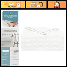 Organic Cotton White Queen Blanket - Waffle Weave, All-Season, Breathable, 92"x9