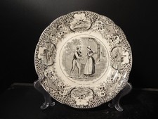 Antique Opaque Ceramic Plate By Sarreguemines 800 L'Amour Au Village Collection