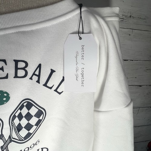 NWT Lg Pickleball Social Club White Crop Pullover Sweatshirt Sweater READ - Picture 4 of 10