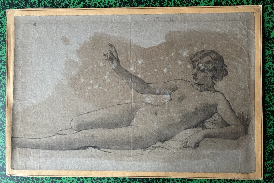 Grand Dessin Ancien Pierre Noire Étude De Femme Nue Allongée XIXEME - Photo 2/4
