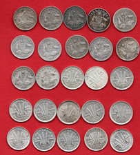 25 AUSTRALIA SILVER THREEPENCE COINS. ALL DIFFERENT DATES 1910 - 1963. JOB LOT.