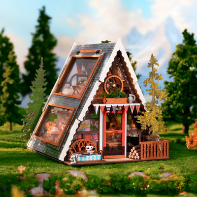 Rolife A-Frame Cabin DIY Dollhouse Model Kits LED DIY Dollhouse Model Xmas Gifts