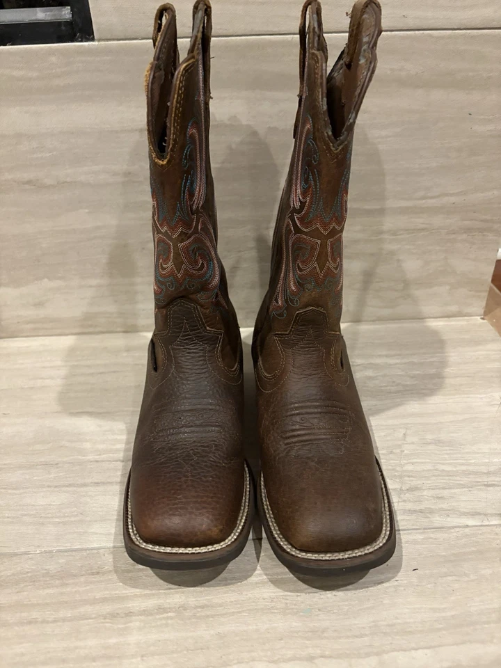 Botas vaqueras Justin marrón de cuero para mujer punta cuadrada talla 7 B Foto 2 de 4