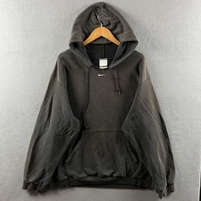 Vintage Nike Center Swoosh Hoodie Mens 2XL Black Distressed 90s Baggy Sweatshirt