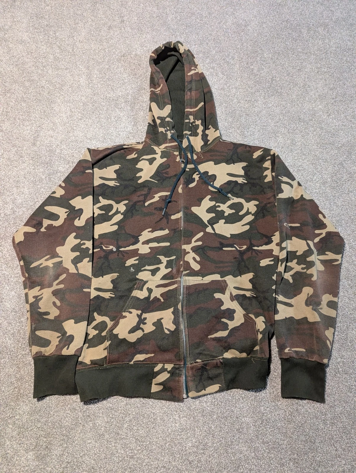 Vintage 70s Hoodie Mens Large Thermal Lined Camo Camouflage Sweater Sweatshirt