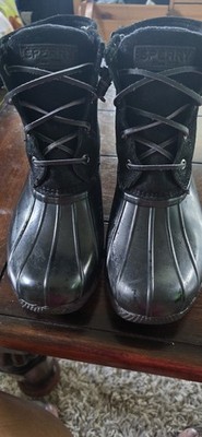 Sperry Women's Waterproof Black Rubber Duck Boots Ankle 6.5 M STS98304
