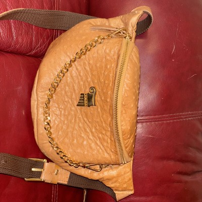 Kionas Sling bag with ostrich effect leather, shoulder leather banana bag