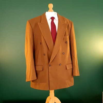 Marks & Spencer Wool Cashmere Blazer Mens 44R Camel Double Breasted Sport Coat