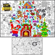 Merry Christmas Coloring Poster Tablecloth - Christmas Crafts for Kids - Extra L