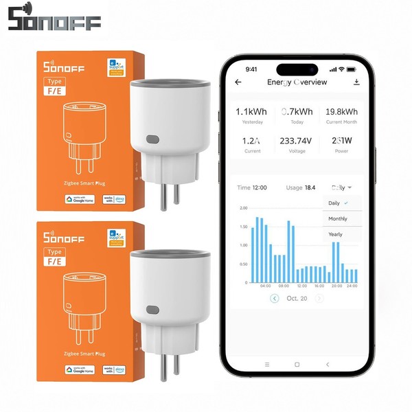2X Sonoff S60ZBTPF Zigbee Intelligente Steckdose Energiemessung 16A Smart Plug-image