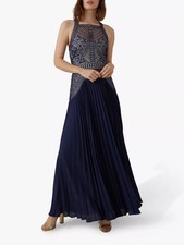 Lovely Karen Millen rare navy blue guipure lace pleated maxi dress 8/10 vgc £399