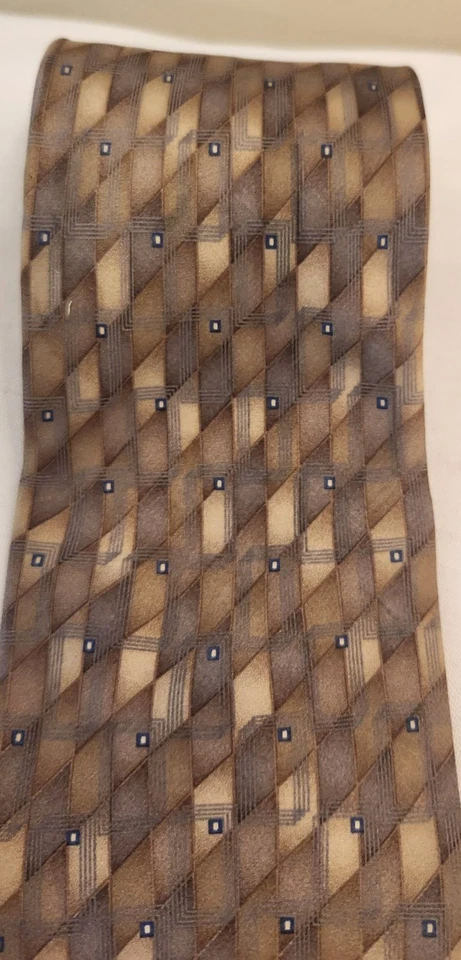 Gravata masculina extra longa 100% seda Bill Bass etiqueta preta com marrom/bege/cinza - Imagem 4 de 4