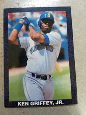 Ken Griffey Jr Seattle Mariners Dark Blue Border 1991 Glossy Swinging A Bat NM