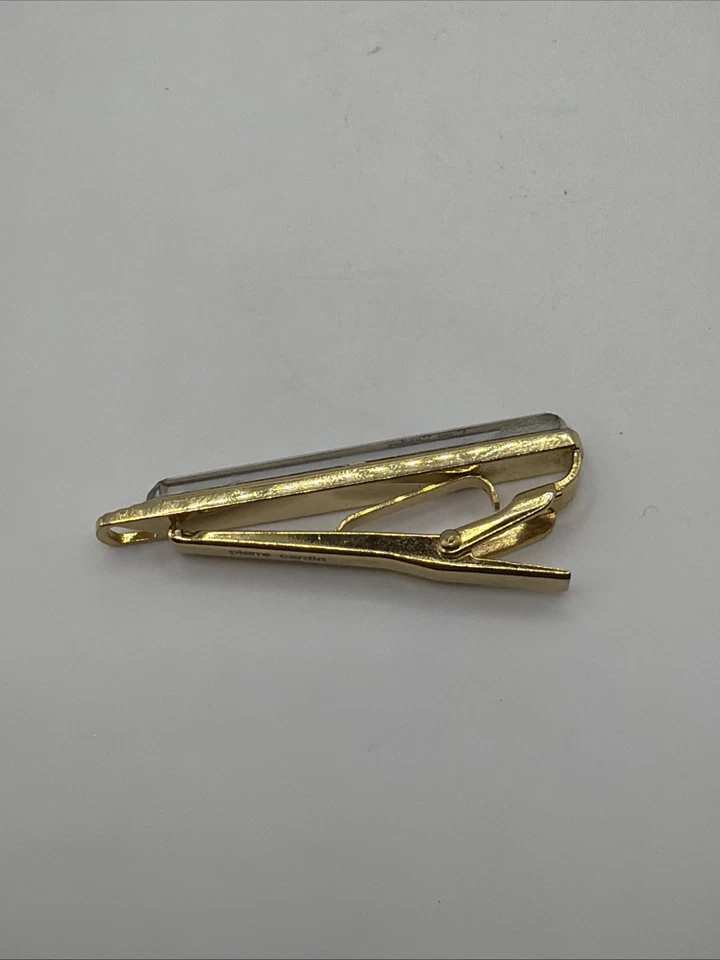 Pierre Cardin Vintage Two Tone Signed Tie Clasp Clip Bar Silver Gold Retro - Image 4 of 4