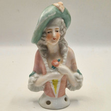 Fasold & Stauch German Half-Doll Lady with Green Hat F&S 1930s Pin Cushion