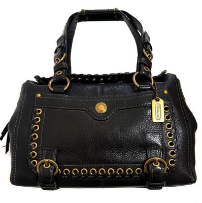 RARE Coach Vintage Y2K Chelsea Blk Studded Laced Leather Tote Bag