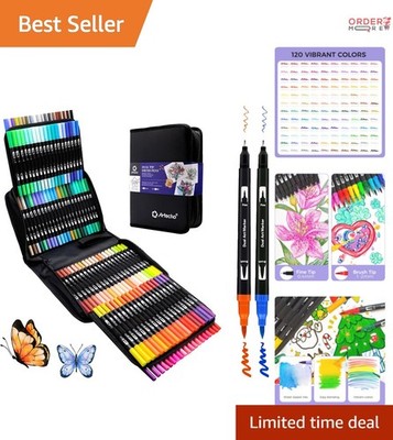 120 Colors Markers Set Dual Tip Fine Brush for Adult Coloring Sketching