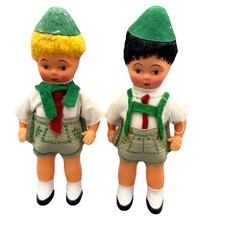 2 Vintage German Bavarian Lederhosen Celluloid Dolls 5 Inch