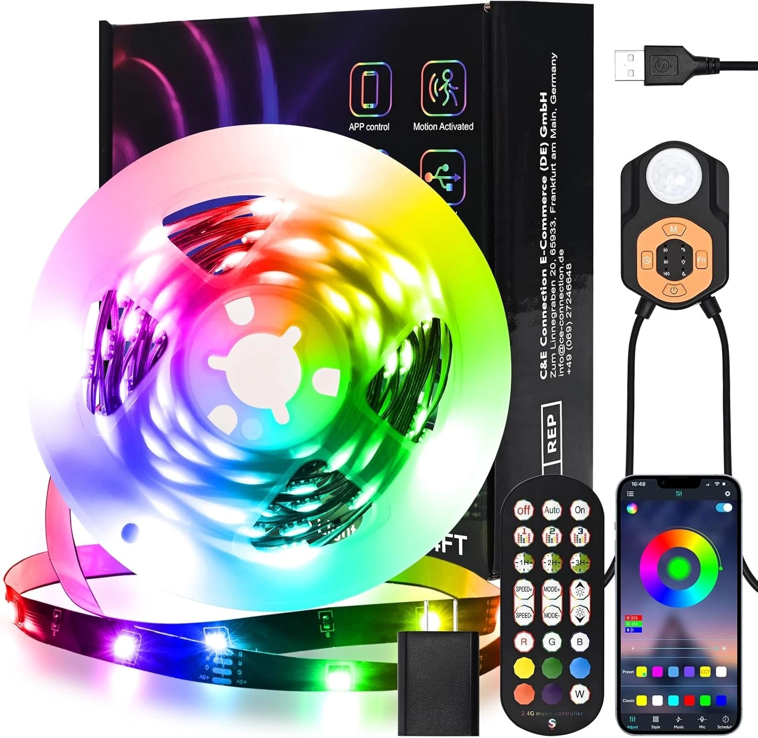Motion Sensor LED Light Strip Indoor 19.68ft/6M, Under Bed Lights RGB Color...