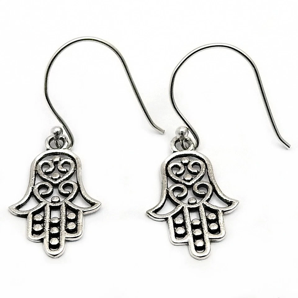 Hamsa Mano de Fátima Pendientes Sólido 925 Plata Ley Regalo Navidad para Mujer - Imagen 4 de 4