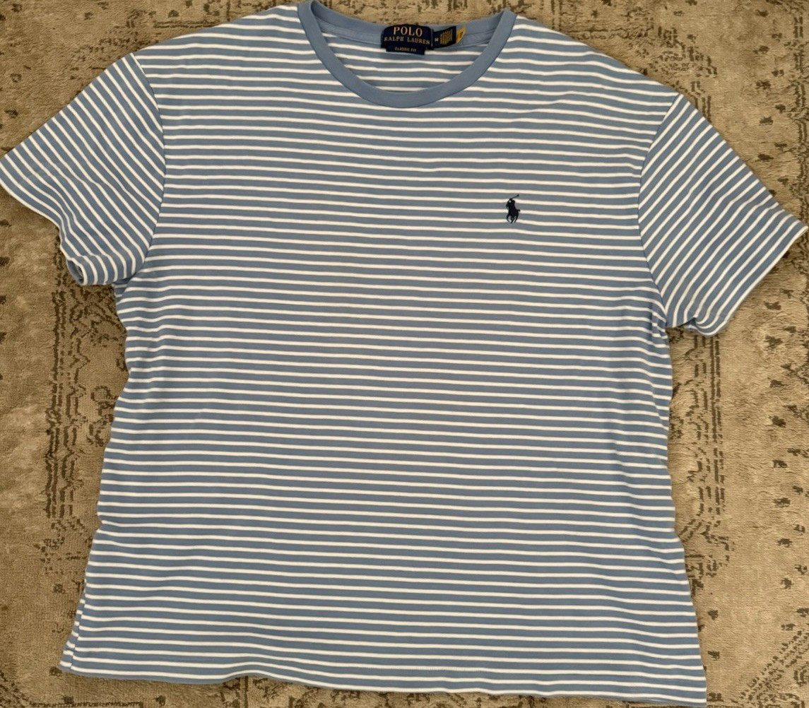 Polo Ralph Lauren Classic Fit Striped Blue White Men's Crew Neck T-Shirt M