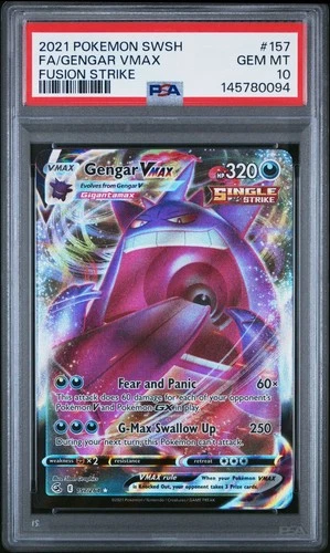 PSA 10 GENGAR VMAX 157 FUSION STRIKE SWORD & SHIELD POKEMON GEM MINT