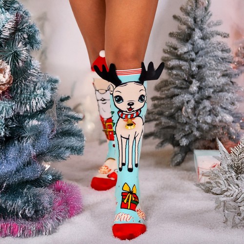 Christmas Knee-High Socks Women Girls Festive 3D Santa Reindeer Novelty Socks - Picture 8 of 22