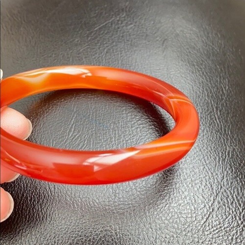 NUOVO Bracciale Agata Arancione Rosso Bianco Diametro Interno 57 mm - Forma Tonda MN11 - Foto 5 di 11
