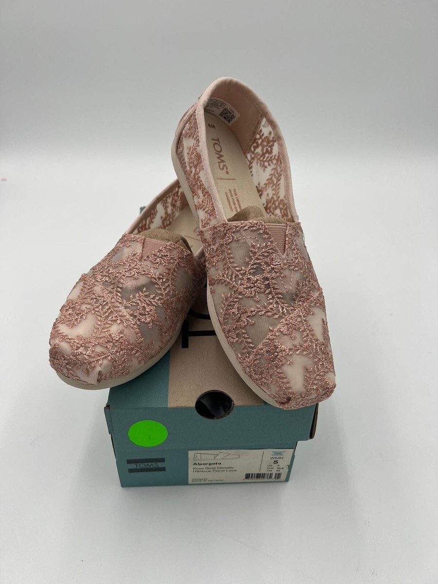 Toms Argentina Women Alpargata Rose Gold Metallic Hibiscus