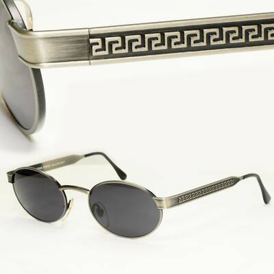 Gianni Versace 1996 Vintage Silver Black Oval Metal Sunglasses MOD