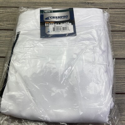 Champro Belted Youth Baseball Pants Size L Large White With Black Piping NWT
