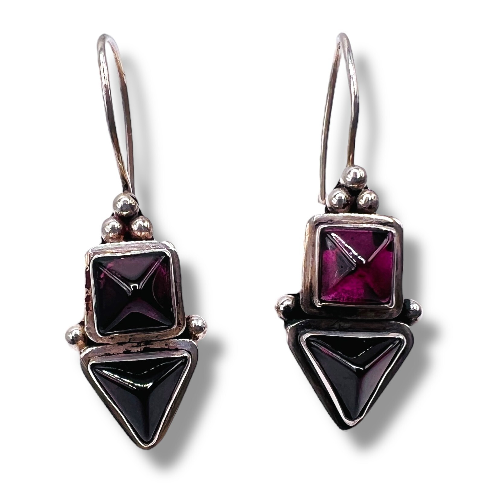 Solid Sterling Silver Genuine Garnet Drop Hook Ea… - image 7