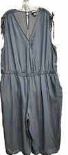 Ava  Viv Women Chambray Jean V-Neck Wide Leg Jumpsuit Plus Size 2X As Is