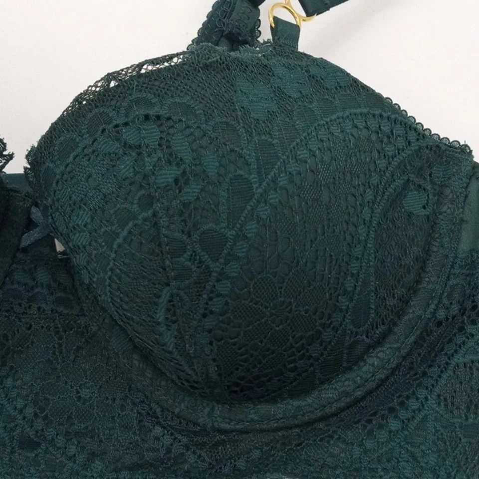 Sutiã Aerie Feminino 34C Real Power Balconette Renda Paisley Verde Floresta Profunda - Imagem 2 de 4