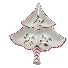 Vintage Christmas Tidbit tray candy dish snack Made Italy Holly berries
