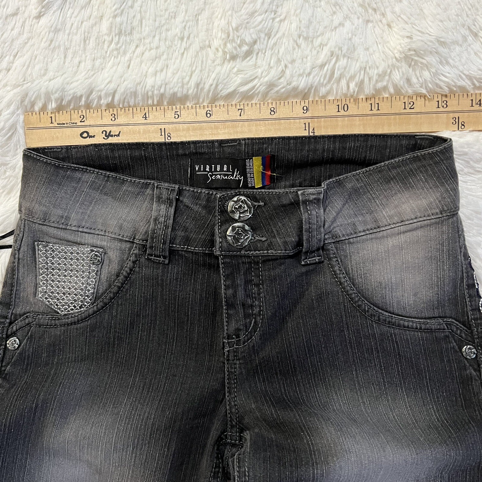 VIRTUAL SENSUALITY Women's Jeans Embroidered/Embellished Stretch Size 3 Gray