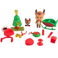 ~IMC Toys~ Cry Babies Magic Tears Ruthy the Reindeer, Pet Christmas Sleigh, Tree