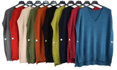 Italienischer Lagenlook V-Ausschnitt ärmellos Poncho Pullover mit seitlichem Knopfverschluss