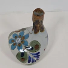 Handcrafted Ceramic Bud Vase With Blue Floral & Bird Design Artistic Decorative