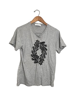 Mauro Grifoni Embroidered Tee Women s Medium Short Sleeve Top Gray Black Shimmer