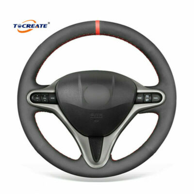 DIY Black Suede Car Steering Wheel Cover for Honda Fit Insight Jazz City #TH01