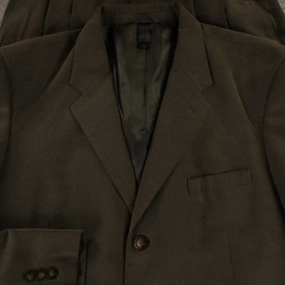 Claiborne Suit L Beige Brown Micro Check Pleated Cuffed 44R 36x30 - Image 2 of 4