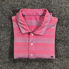 Vineyard Vines Shirt Mens Large Pink Striped Short Sleeve Performance Polo Golf