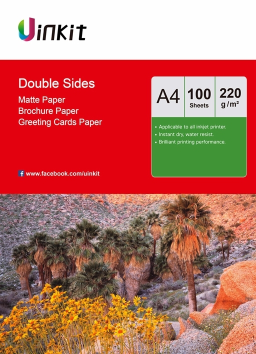 Uinkit  100 Sheets A4 220 Gsm Double Sides Matt Inkjet Photo Paper Printed