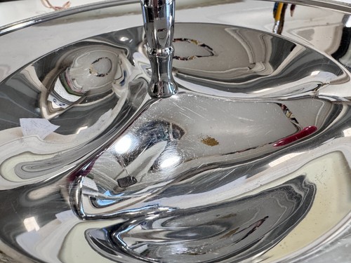 Vintage Art Deco Large 12" Chrome Cocktail Serving Tray w/ Red Bakelite Knob - Picture 9 of 9