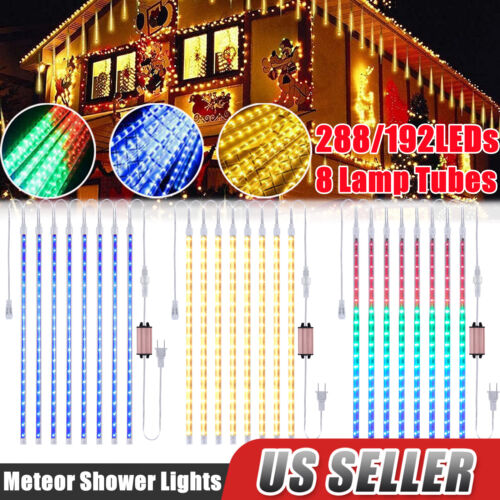 192/288 LED Stars Shower Light Fairy String Light Falling Rain Tree Garden Xmas