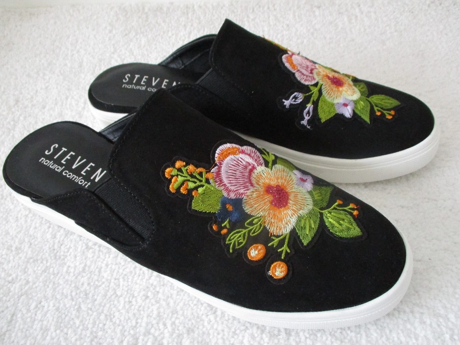 Embroidered Slip-On Flats Steven Natural Comfort NC Lora Black Mauwe NEW